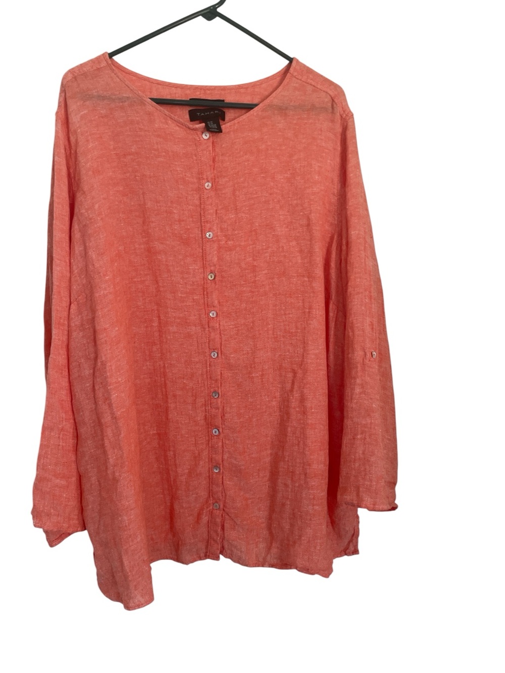 T Tahari Coral Lightweight Linen  Button-Down Shirt in size 3X